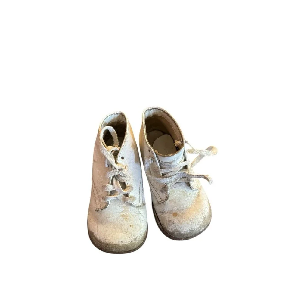 Vintage White Cloth Antique Baby Slipper Shoes‎